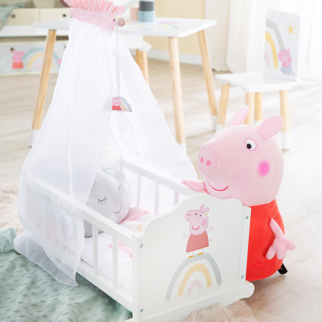 Culla per bambole 'Peppa Pig' con attrezzatura tessile - verniciata in bianco