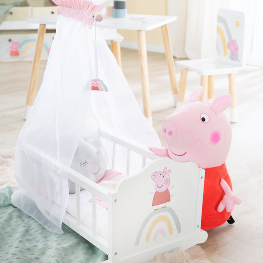 Culla per bambole 'Peppa Pig' con attrezzatura tessile - verniciata in bianco