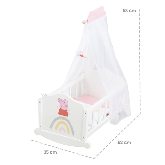 Culla per bambole 'Peppa Pig' con attrezzatura tessile - verniciata in bianco