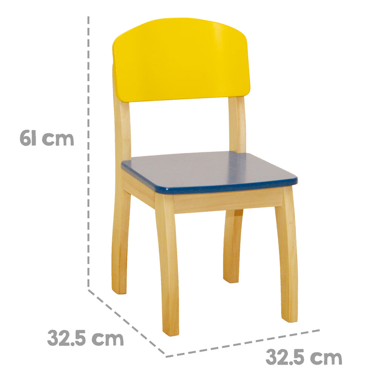silla de los niños, silla con respaldo para niños, madera pintada de forma colorida, 61,5 x 33 x 33,5 cm, altura del asiento 31,5 cm