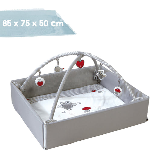 Nid de bébé 'Adam et Eule' 4 en 1, matelas à langer, couverture de jeu, centre d'activité et revêtement pour parc d'enfant