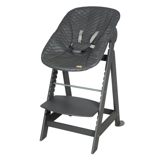 Seggiolone pappa 'Born Up' 2in1 in antracite, con barra paracolpi 'Graphite quilted'.