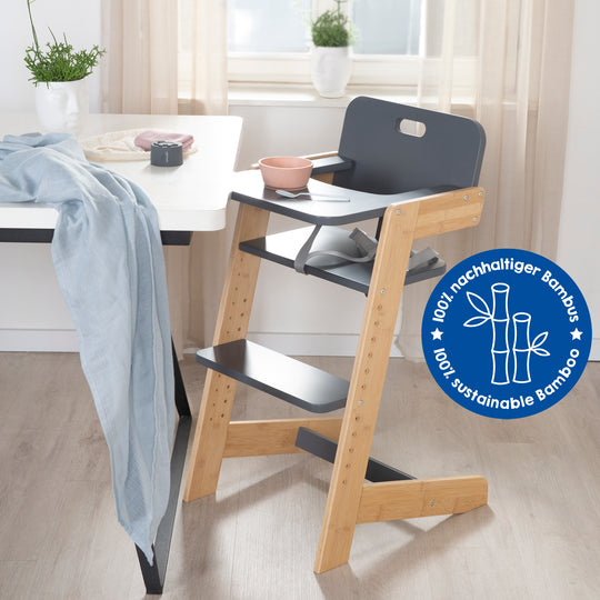 Baby High Chair 'Nature Up' with Removable Tray – Bamboo Natural / Anthracite