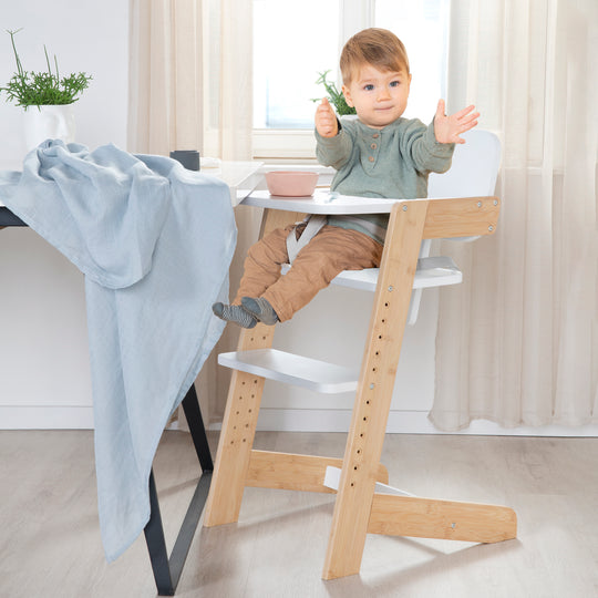 Chaise haute bébé 'Nature Up' avec plateau amovible - Bambou naturel / blanc