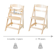 Wooden Evolutionary High Chair 'Sit Up Flex', grows-along with the child, natural