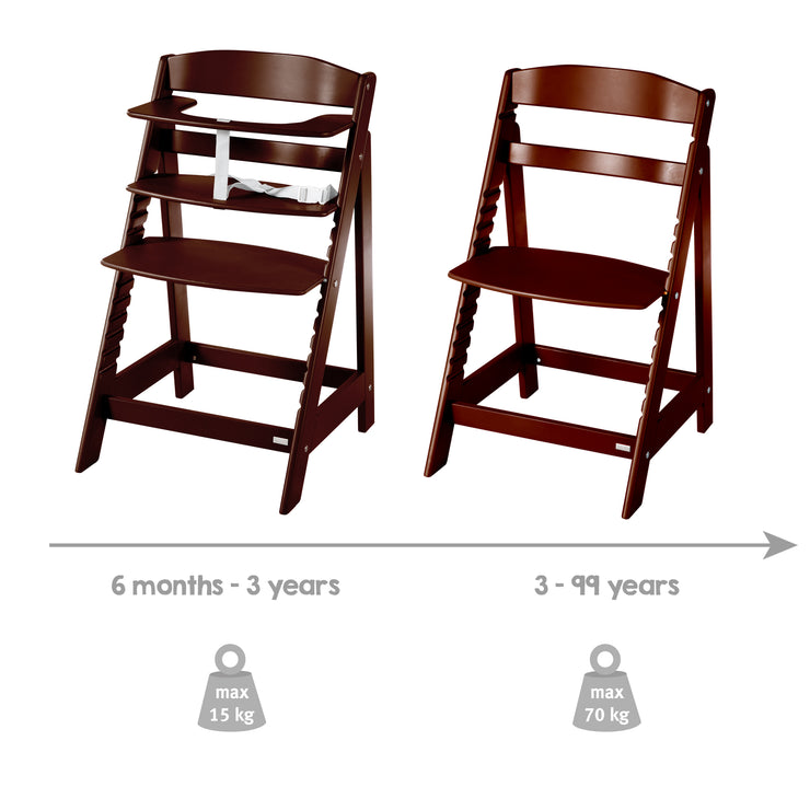 Wooden Evolutionary High Chair 'Sit Up Flex', grows-along with the child, brown