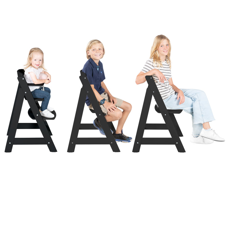 Wooden Evolutionary High Chair 'Sit Up Flex', grows-along with the child, black