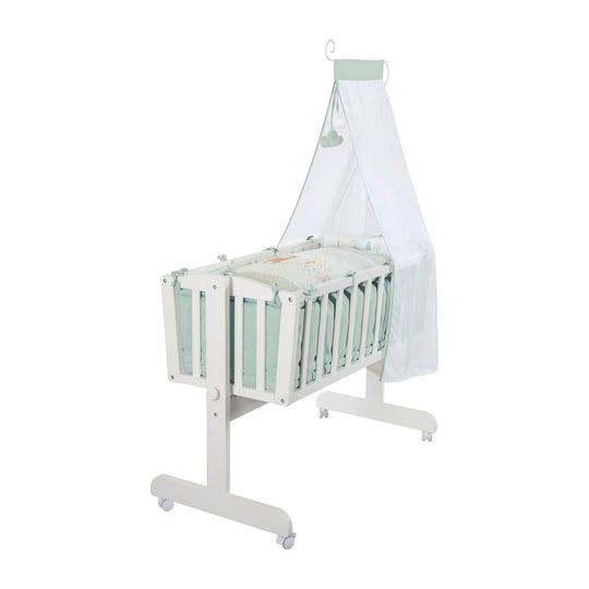 Berceau bébé 'Woodland Buddies' 40 x 90 cm avec accessoires - Bois blanc / Vert pastel