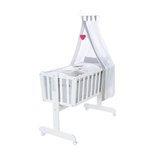 Set berceau complet 'Adam et Eule', 40 x 90 cm, blanc, fonction de verrouillage, incl. accessoires