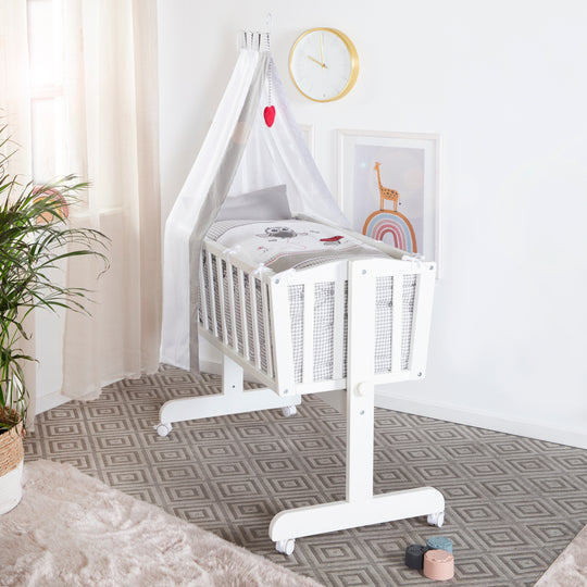 Set berceau complet 'Adam et Eule', 40 x 90 cm, blanc, fonction de verrouillage, incl. accessoires