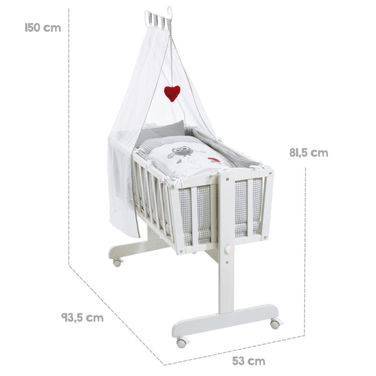 Set berceau complet 'Adam et Eule', 40 x 90 cm, blanc, fonction de verrouillage, incl. accessoires