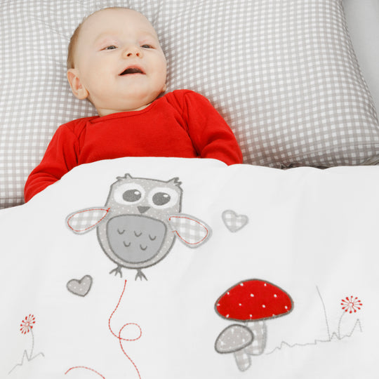 Set berceau complet 'Adam et Eule', 40 x 90 cm, blanc, fonction de verrouillage, incl. accessoires