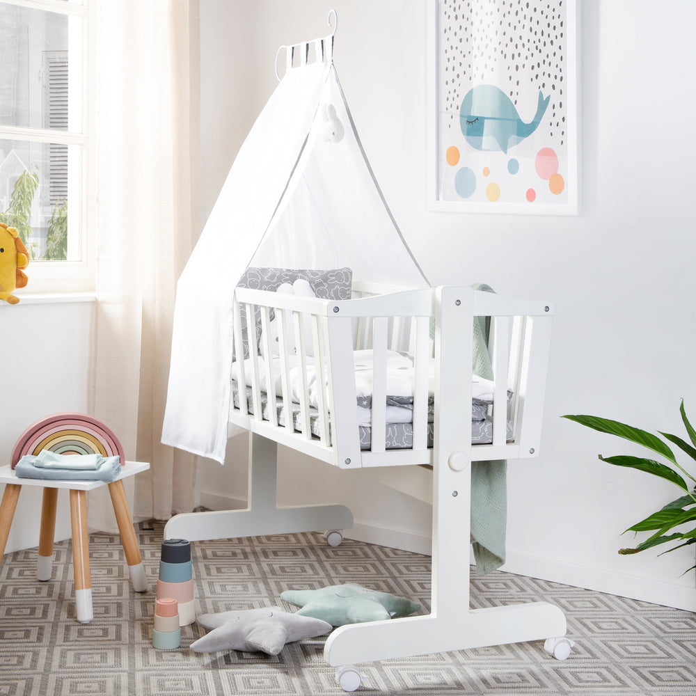 Complete Cradle Set 'miffy®', 40 x 90 cm, White, Locking Function, Including Accessories
