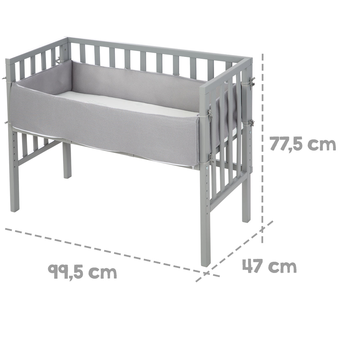 Lit cododo 'safe asleep®' 2 en 1, gris, avec matelas ventilé, nid et barrière