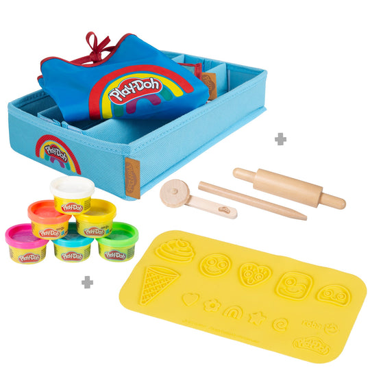 roba x Play-Doh Set mit Kreativmatte, Knetdosen, Box, Schürze & Holzwerkzeugen