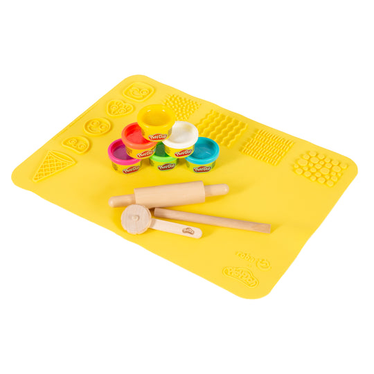 roba x Play-Doh Spielset mit 3D-Kreativmatte, Holzwerkzeugen, Knetdosen