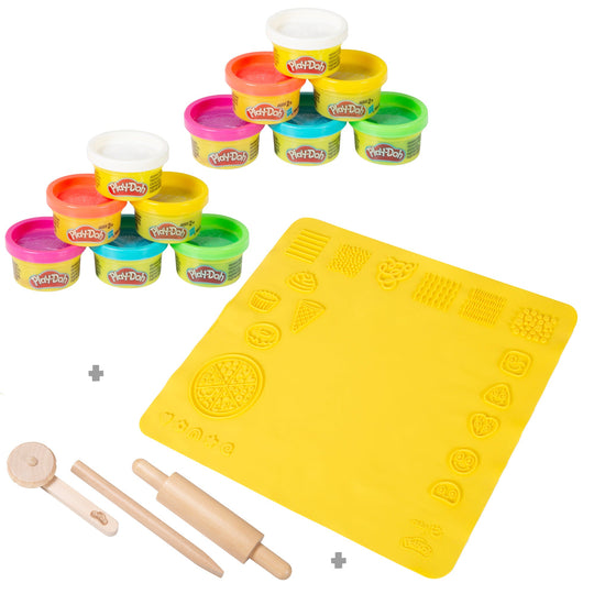 roba x Play-Doh Set - 3D Creative Mat with 12 Modelling Tins & Wooden Tools