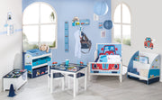 Dinette "Rennfahrer", 2 chaises et 1 table pour enfants, avec motifs de véhicules en bleu