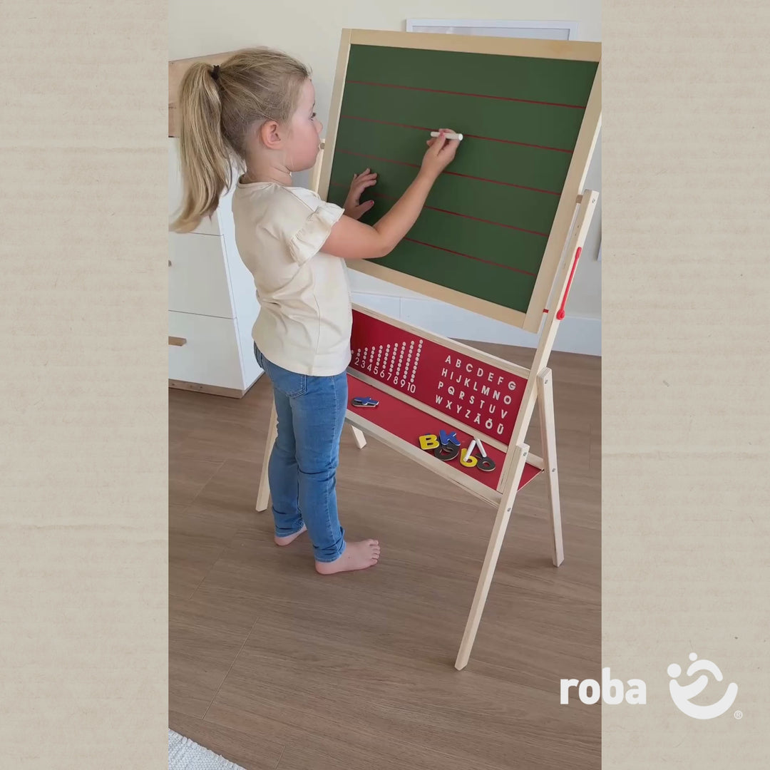 Standtafel drehbar, Schreibtafel liniert, Maltafel magnetisch, Kindertafel Holz, natur