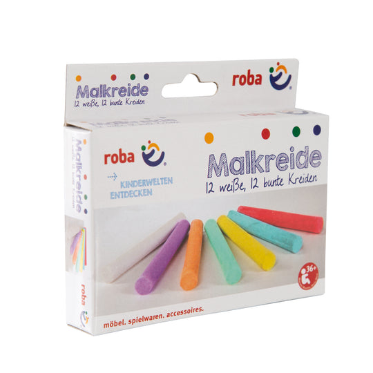 Malkreide Set 24 tlg (12 weiß, 12 bunt), für Tafel & Asphalt, Schul-Spielzeug für Kinder