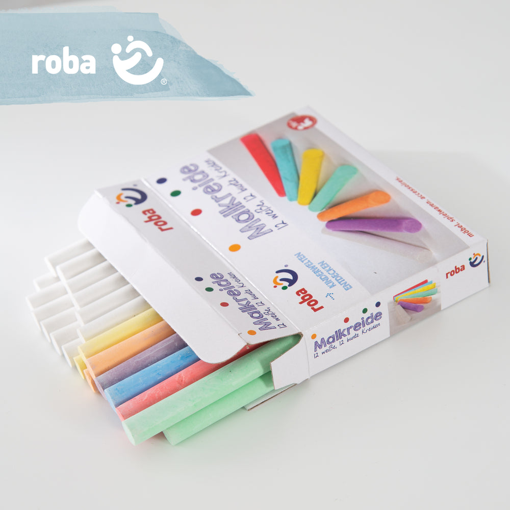 Malkreide Set 24 tlg (12 bianco, 12 colorato), per gesso & asfalto, giocattoli scolastici per bambini