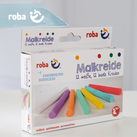Malkreide Set 24 tlg (12 weiß, 12 bunt), für Tafel & Asphalt, Schul-Spielzeug für Kinder