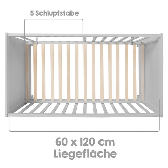 Beistellbett, 60 x 120 cm, taupe, verstellbar, 5 Schlupfsprossen, inkl. Lattenrost & Matratze