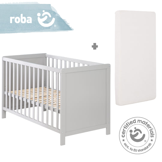 Beistellbett, 60 x 120 cm, taupe, verstellbar, 5 Schlupfsprossen, inkl. Lattenrost & Matratze