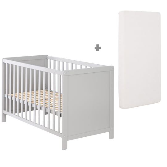 Beistellbett, 60 x 120 cm, taupe, verstellbar, 5 Schlupfsprossen, inkl. Lattenrost & Matratze