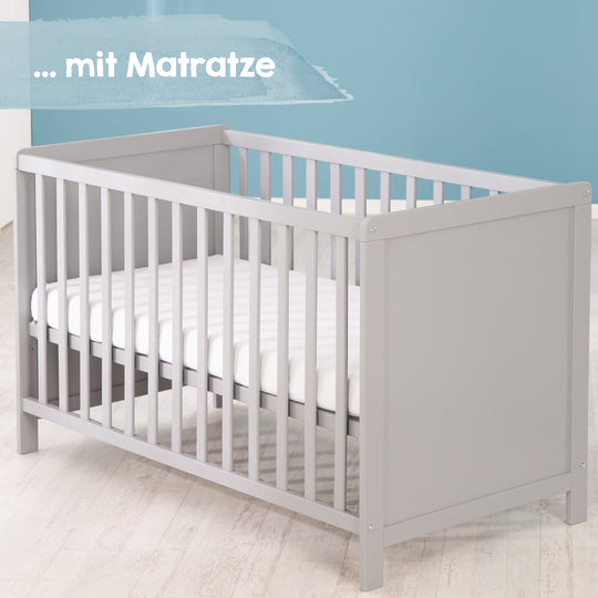 Beistellbett, 60 x 120 cm, taupe, verstellbar, 5 Schlupfsprossen, inkl. Lattenrost & Matratze