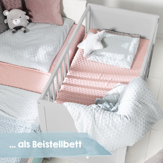 Beistellbett, 60 x 120 cm, taupe, verstellbar, 5 Schlupfsprossen, inkl. Lattenrost & Matratze