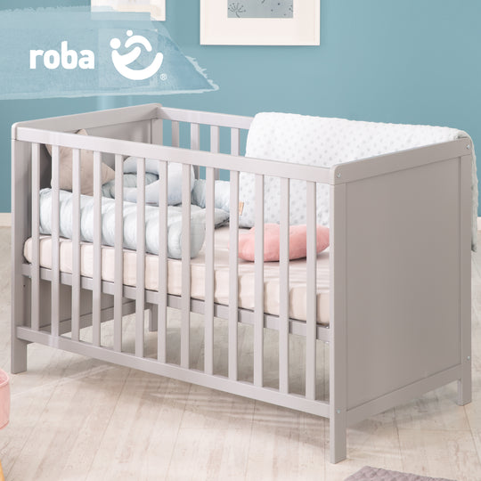 Beistellbett, 60 x 120 cm, taupe, verstellbar, 5 Schlupfsprossen, inkl. Lattenrost & Matratze