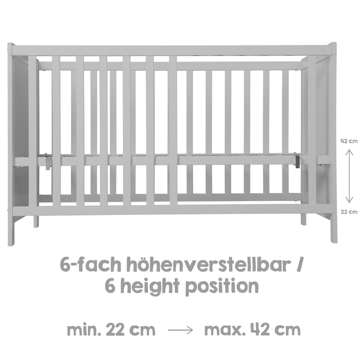 Universal Co-Sleeper 60 x 120 cm, taupe, adjustable, 5 slip bars, including slatted frame