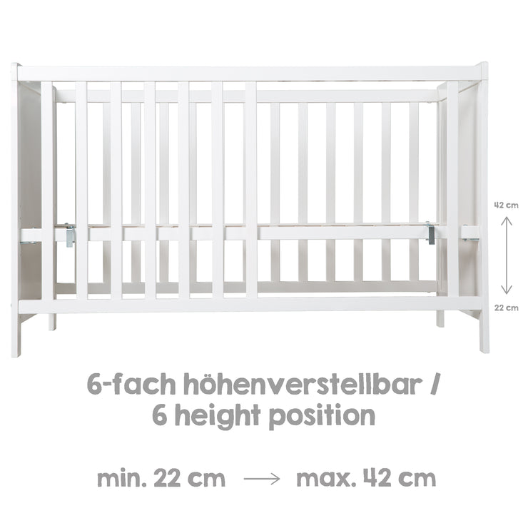 Baby- & Beistellbett 2in1 'Hamburg' 60x120 cm, weiß, verstellbar, inkl. 5 Schlupfsprossen