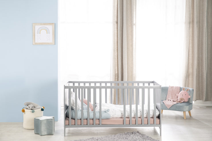 Wooden Convertible Cot 70 x 140 cm - Height Adjustable - 3 Removable Rungs - Taupe