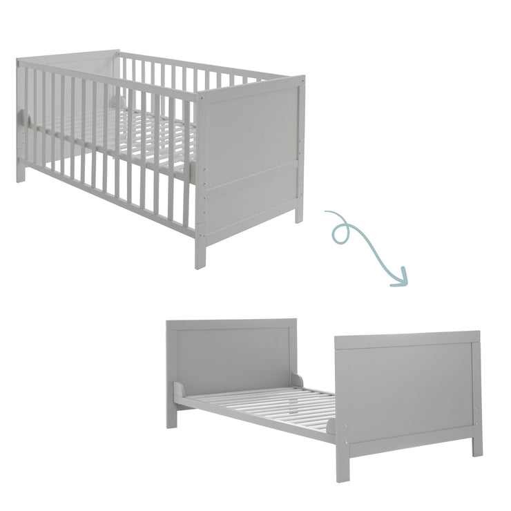 Wooden Convertible Cot 70 x 140 cm - Height Adjustable - 3 Removable Rungs - Taupe