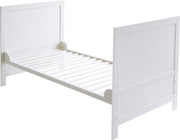 Combination children's bed, 70 x 140 cm, white, 3-way adjustable, pull-up bars, convertible to a junior bed
