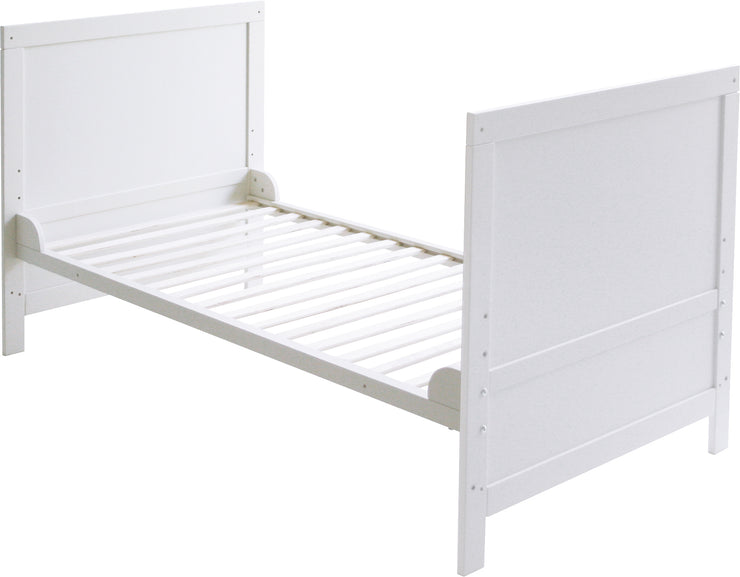 Kombi-Kinderbett, 70 x 140 cm, weiß, 3-fach verstellbar, Schlupfstäbe, umbaubar zum Juniorbett