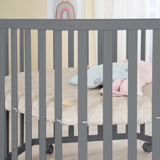 Parque infantil 6 lados incluido colchón 'Greyish acolchado' - Ajustable en altura - Madera antracita