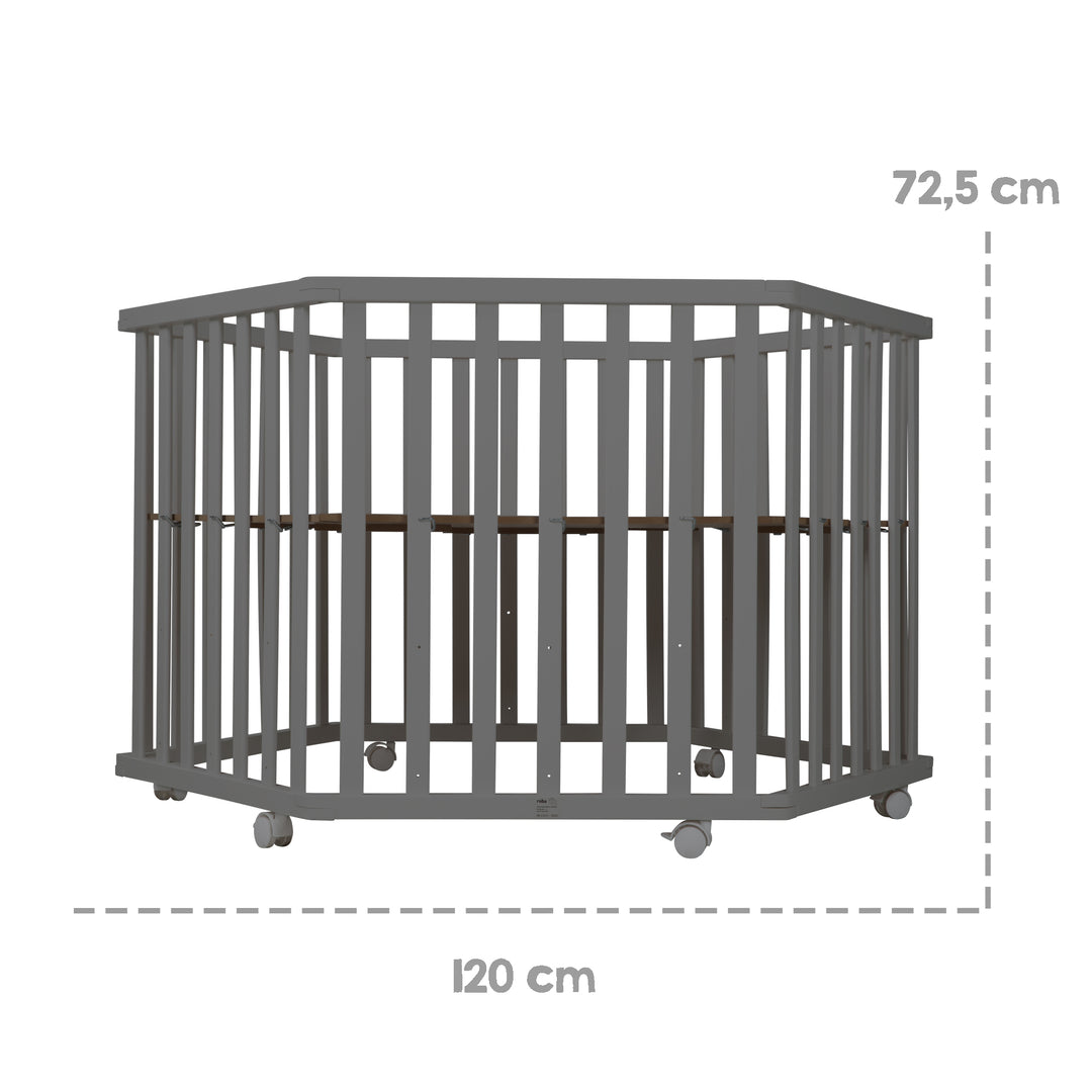 Parque infantil 6 lados incluido colchón 'Greyish acolchado' - Ajustable en altura - Madera antracita