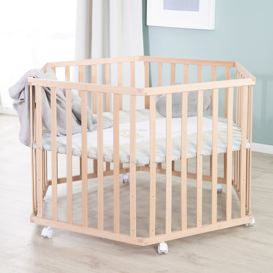 Corralito 'Liebhabbär' de 6 lados, con almohadilla protectora, Madera natural