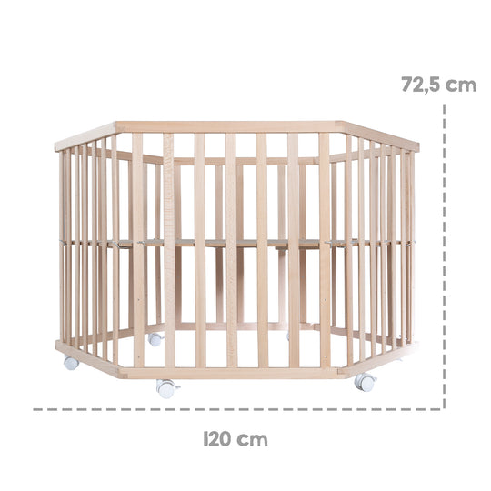 Corralito 'Liebhabbär' de 6 lados, con almohadilla protectora, Madera natural