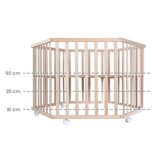 Corralito 'Liebhabbär' de 6 lados, con almohadilla protectora, Madera natural