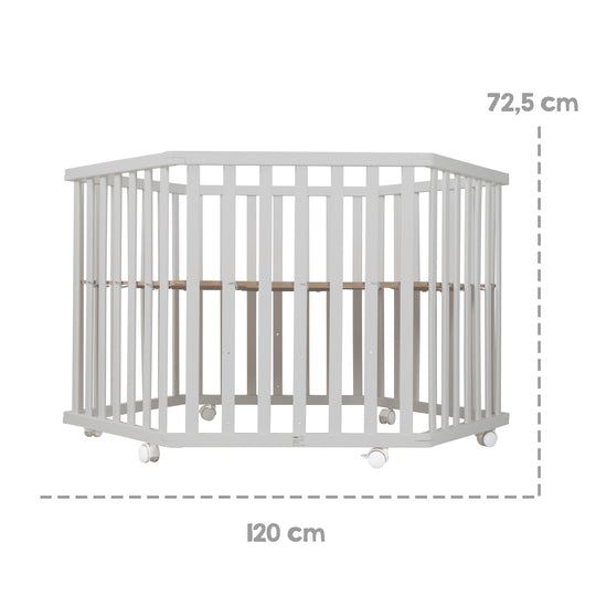 Corralito 'Sternenzauber' de 6 lados, con almohadilla protectora, Madera taupe