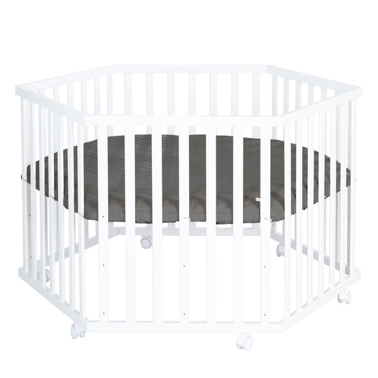 Parque infantil 6 lados incluido colchón 'Graphite acolchado' - Ajustable en altura - Madera blanca