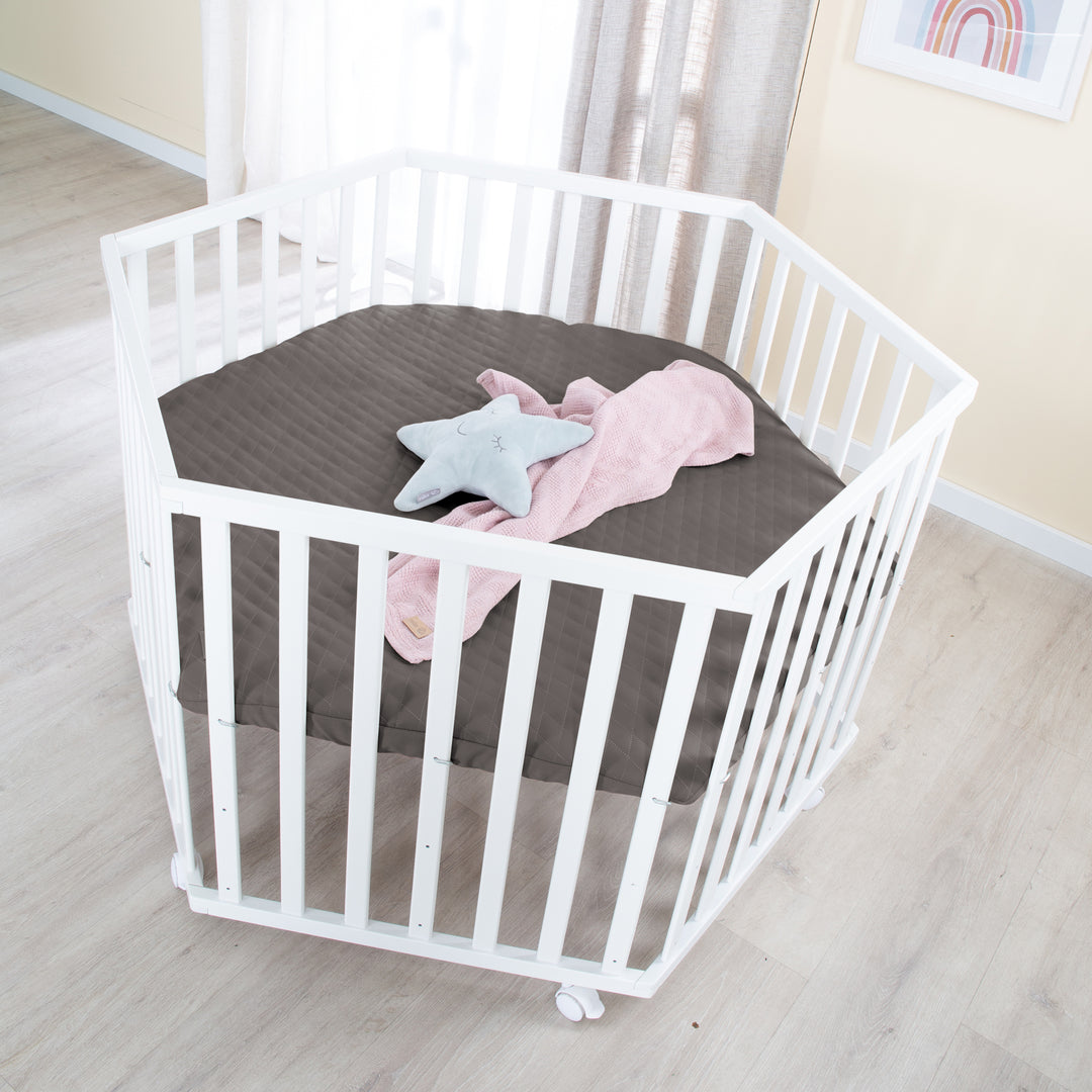 Parque infantil 6 lados incluido colchón 'Graphite acolchado' - Ajustable en altura - Madera blanca
