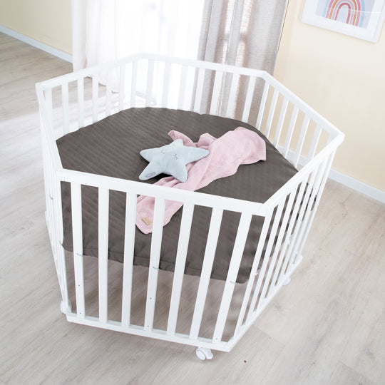 Parque infantil 6 lados incluido colchón 'Graphite acolchado' - Ajustable en altura - Madera blanca