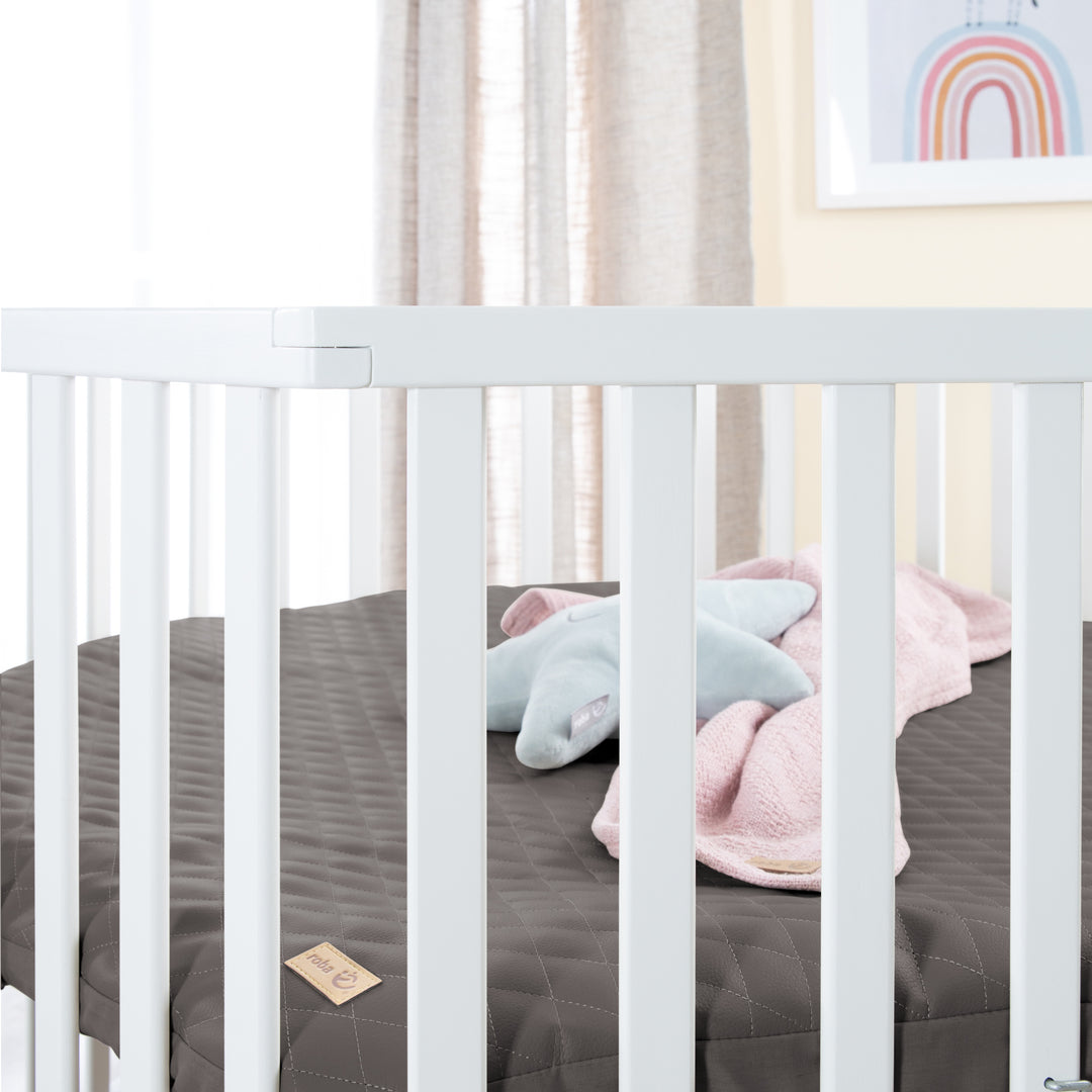 Parque infantil 6 lados incluido colchón 'Graphite acolchado' - Ajustable en altura - Madera blanca