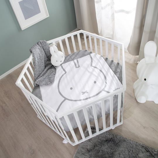 Corralito 'miffy®' de 6 lados, con almohadilla protectora, Madera blanca