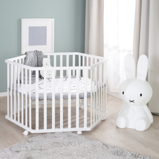 Corralito 'miffy®' de 6 lados, con almohadilla protectora, Madera blanca